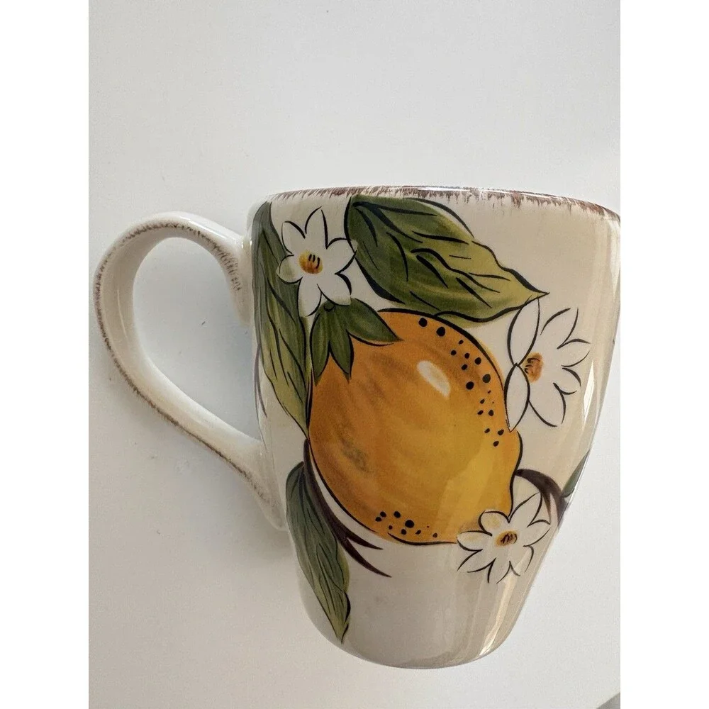 Pier 1 Imports Avalon Lemon Tree Coffee Mug Handcrafted Earthware 16oz